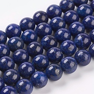 Natural Lapis Lazuli Beads Strands, Dyed, Round, Blue, 10mm, Hole: 1mm, about 19pcs/strand, 7.6 inch(G-G087-10mm)