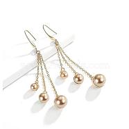 Vintage Imitation Pearl Dangle Earrings, Brass Chains Tassel Earrings for Women, Champagne Yellow, 72.5x14mm, Pin: 0.8mm(JE1098B)