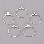 304 Stainless Steel Pendants, Hoop Earring Findings, Ring, Silver, 25x21~23x1.5mm, Hole: 1mm, 21 Gauge, Hole: 1mm, Inner Size: 20~21.5mm, Pin: 0.7mm(STAS-F191-09S-A)