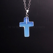 Opalite Pendants, with Platinum Tone Brass Findings, Cross, 25x18mm(G-PW0006-02P-04)