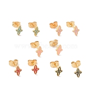 Enamel Star Stud Earrings with 316L Surgical Stainless Steel Pins, Gold Plated 304 Stainless Steel Jewelry for Women, Mixed Color, 8.5x5.5mm, Pin: 0.7mm(EJEW-P204-01G)