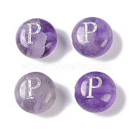 Natural Amethyst Beads, Rondelle with Letter, Letter P, 8.5~9x5~5.5mm, Hole: 1.2mm(G-L524-20P-03)