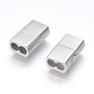 304 Stainless Steel Magnetic Clasps with Glue-in Ends, Rectangle, Stainless Steel Color, 17.5x11x6.5mm, Hole: 4mm(STAS-G143-64P)