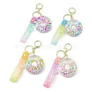 Luminous Donut Acrylic Pendant Keychain, Glow in the Dark, Liquid Quicksand Floating Handbag Accessories, with Alloy Findings, Mixed Color, 22cm(KEYC-D019-01G)