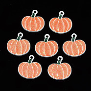 Autumn Theme Spray Painted Alloy Enamel Pendants, with Glitter Powder, Cadmium Free & Nickel Free & Lead Free, Pumpkin, White<P>Size: about 0.79 inch(20mm) long, 0.73 inch(18.5mm) wide, 0.08 inch(2mm) thick, hole: 0.07 inch(1.8mm).(X-PALLOY-N164-007A)