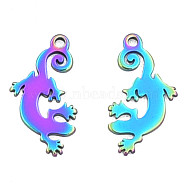 Ion Plating(IP) 201 Stainless Steel Pendants, Halloween Style, Gecko, Rainbow Color, 15.5x8x1mm, Hole: 1.2mm(STAS-N098-088M)