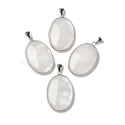 Natural Quartz Crystal Pendants, Rock Crystal Pendants, Oval Charms with Platinum Plated Metal Findings, 39.5x26x6mm, Hole: 7.6x4mm(G-M415-01P-07)