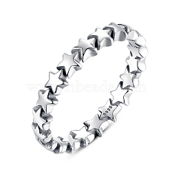 Anti-Tarnish Star Rhodium Plated 925 Sterling Silver Finger Rings, Platinum, 19mm(Size 9)(RJEW-FF0003-07-19mm)