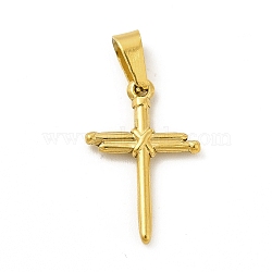 Vacuum Plating 304 Stainless Steel Pendants, Cross Charms, Golden, 19x12.5x2mm, Hole: 5.5x3mm(STAS-A073-09G)