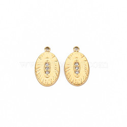 Ion Plating(IP) 304 Stainless Steel Pendants, with Crystal Rhinestone, Oval, Real 14K Gold Plated, 17x10x1.5mm, Hole: 1.5mm(STAS-N097-191LG)