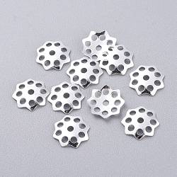 201 Stainless Steel Bead Caps, Multi-Petal, Flower, Silver, 10x1.5mm, Hole: 1.6mm(STAS-K210-02S)