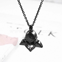 Angel with Heart Urn Ashes Pendant Necklace, 316L Stainless Steel Memorial Jewelry for Men Women, Electrophoresis Black, 19.69 inch(50cm)(BOTT-PW0001-031EB)