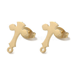 Ion Plating(IP) 304 Stainless Steel Stud Earring Findings, Cross, Golden, 13x9mm, Hole: 1.2mm, Pin: 11x0.7mm(STAS-I206-29G)