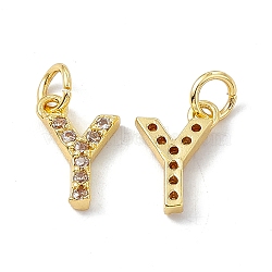 Real 18K Gold Plated Brass Micro Pave Clear Cubic Zirconia Charms, with Jump Ring, Letter.Y, 12x8x2.5mm, Hole: 3.4mm(KK-E068-VB452-Y)