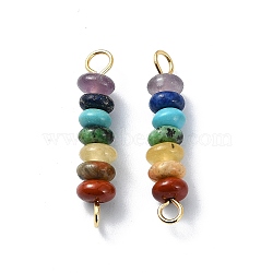 7 Chakra Gemstone Beaded Connector Charms, Rondelle Links with 304 Stainless Steel Findings, Mixed Dyed and Undyed, Golden, 24x5mm, Hole: 1.8~2.5mm(PALLOY-JF02531-02)