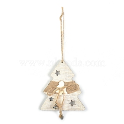 Wooden Pendant Decorations with Bell, Hemp Rope Christmas Tree Hanging Ornament, Christmas Tree, 103x90x10mm(XMAS-PW0001-173C)