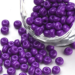 Baking Paint Glass Seed Beads, Round, Dark Violet, 4~4.5x3mm, Hole: 1~1.2mm, about 4500pcs/bag, about 450g/bag(SEED-Q025-4mm-M15)