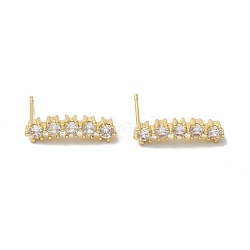 Rectangle Rack Plating Brass Cubic Zirconia Stud Earrings for Women, Long-Lasting Plated, Lead Free & Cadmium Free, Real 18K Gold Plated, 19x5x3mm, Pin: 0.7mm(EJEW-K245-15G)