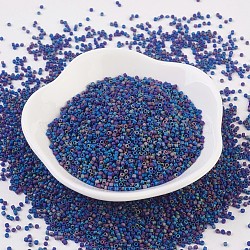 MGB Matsuno Glass Beads, Japanese Seed Beads, 15/0 Transparent Frosted AB Colours Glass Round Hole Seed Beads, Colours Rainbow, Dark Blue, 1.5x1mm, Hole: 0.5mm, about 6000pcs/20g(SEED-X0053-1.5mm-28FAB)