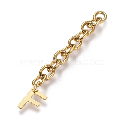 304 Stainless Steel Chain Extender, with Cable Chain and Letter Charms, Golden, Letter.F, Letter F: 11x8x0.7mm, 67.5mm, Link: 8x6x1.3mm(STAS-K206-09G-F)