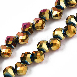 Electroplate Glass Beads Strands, Faceted, Teardrop, Pale Goldenrod, 8x8mm, Hole: 1.6mm, about 97~110pcs/strand, 22.44 inch~23.23 inch(57~59cm)(EGLA-N006-032-C01)