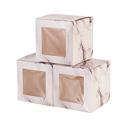 Paper Candy Boxes, with PVC Clear Square Window, Bakery Box, Baby Shower Gift Box, Square, White, 10x10x10cm(CON-CJC0002-03B)