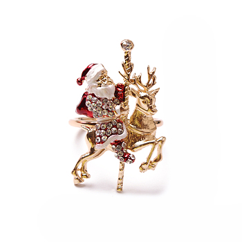 Christmas Alloy Rhinestone Napkin Rings, with Enamel, Napkin Holder Adornment, Restaurant Daily Accessories, Santa Claus, 58x40mm