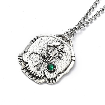 Skull Rhinestone Pendant Necklaces with Rolo Chains, Alloy Jewelry for Men Women, Sea Horse, 27.17 inch(69cm)