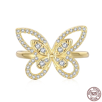 925 Sterling Silver Butterfly Finger Rings with Cubic Zirconia, with S925 Stamp, Golden, 1.6mm, US Size 7(17.3mm)