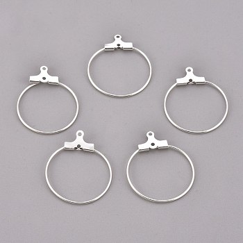 304 Stainless Steel Pendants, Hoop Earring Findings, Ring, Silver, 25x21~23x1.5mm, Hole: 1mm, 21 Gauge, Hole: 1mm, Inner Size: 20~21.5mm, Pin: 0.7mm