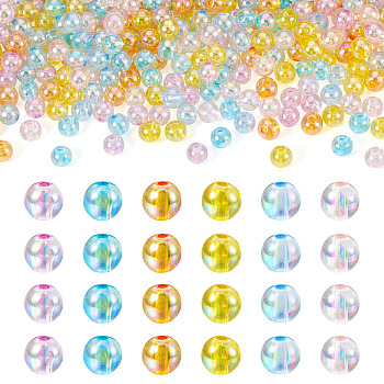 300Pcs 6 Colors Transparent Acrylic Beads, AB Color Plated, Round, Mixed Color, 8x7mm, Hole: 2mm, 50pcs/color