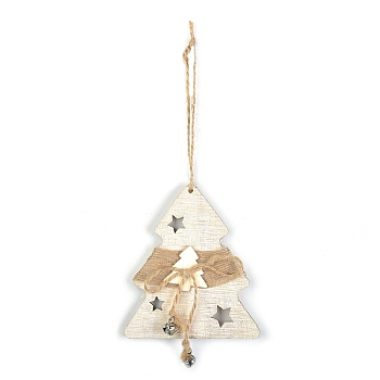 Wooden Pendant Decorations with Bell, Hemp Rope Christmas Tree Hanging Ornament, Christmas Tree, 103x90x10mm
