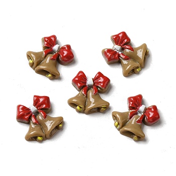 Christmas Opaque Resin Cabochons, Christmas Bell with Red Bowknot, Camel, 20x19x5mm
