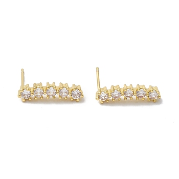 Rectangle Rack Plating Brass Cubic Zirconia Stud Earrings for Women, Long-Lasting Plated, Lead Free & Cadmium Free, Real 18K Gold Plated, 19x5x3mm, Pin: 0.7mm