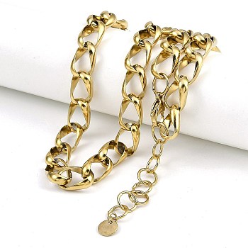 304 Stainless Steel Curb Chain Necklaces, Real 14K Gold Plated, 17.87 inch(45.4cm)