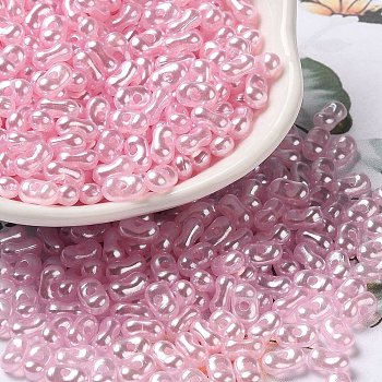 Opaque Acrylic Beads, Beans, Pink, 6x3.5x3mm, Hole: 1.2mm, about 10000pcs/500g