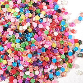 Resin Cabochons, Nail Art Decoration Accessories, Flat Round, Mixed Color, 5x3mm, about 2000pcs/bag