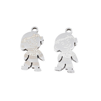 201 Stainless Steel Pendants, Girl, Stainless Steel Color, 18x9x1mm, Hole: 1.4mm