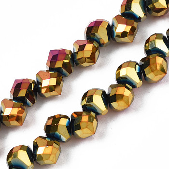 Electroplate Glass Beads Strands, Faceted, Teardrop, Pale Goldenrod, 8x8mm, Hole: 1.6mm, about 97~110pcs/strand, 22.44 inch~23.23 inch(57~59cm)
