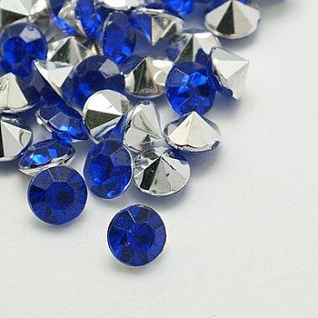 Imitation Taiwan Acrylic Rhinestone Pointed Back Cabochons, Faceted, Diamond, Medium Blue, 3x2mm