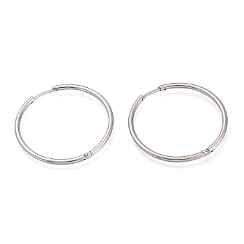 304 Stainless Steel Huggie Hoop Earrings, Hypoallergenic Earrings, Ring, Stainless Steel Color, 12 Gauge, 34.5x2mm, Pin: 1mm