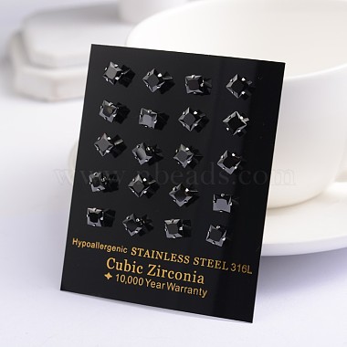 Square Cubic Zirconia Stud Earrings(EJEW-H306-05-6mm)-2