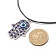 Aquamarine Rhinestone Hamsa Hand with Resin Evil Eye Pendant Necklace for Women(NJEW-JN03956-02)-5