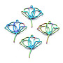Rack Plating 304 Stainless Steel Pendants, Lotus, Multi-color, 27.5x25x1.5mm, Hole: 1.4mm