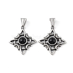 304 Stainless Steel Pendants, with 201 Stainless Steel Snap on Bail, Acrylic, Rhombus with Moon Charm, Antique Silver, 34.5x30x6mm, Hole: 9x4mm(STAS-K255-03AS)