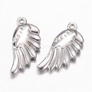 201 Stainless Steel Pendants, Wing, Stainless Steel Color, 20x9x3.3mm, Hole: 1mm(STAS-G071-01P)