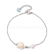 Synthetic Turquoise & Natural Freshwater Pearl Link Anklets, Tortoise, 8-3/4 inch(22.2cm)(AJEW-AN00628-04)