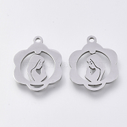 201 Stainless Steel Pendants, Laser Cut Pendants, Flower with Girl, Stainless Steel Color, 17.5x14x1mm, Hole: 1.2mm(STAS-S110-037P)