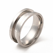 201 Stainless Steel Grooved Finger Ring Settings, Ring Core Blank, for Inlay Ring Jewelry Making, Stainless Steel Color, Inner Diameter: 19mm, Groove: 3.8mm(STAS-P323-13P)