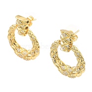 Rack Plating Brass Micro Pave Clear Cubic Zirconia Dangle Stud Earrings, Double Horn, Real 16K Gold Plated, 30x25mm(EJEW-M223-15G)